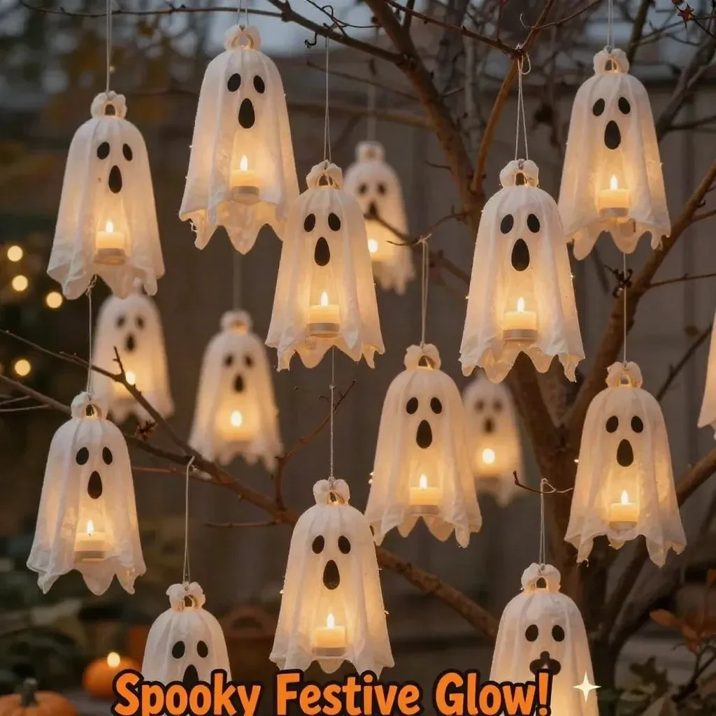 DIY Halloween glass bottle lanterns glowing in the dark for festive decor