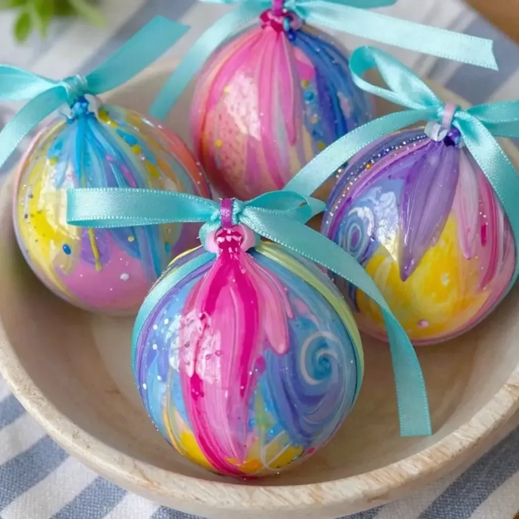 Colorful DIY marbled ornaments for summer home decor