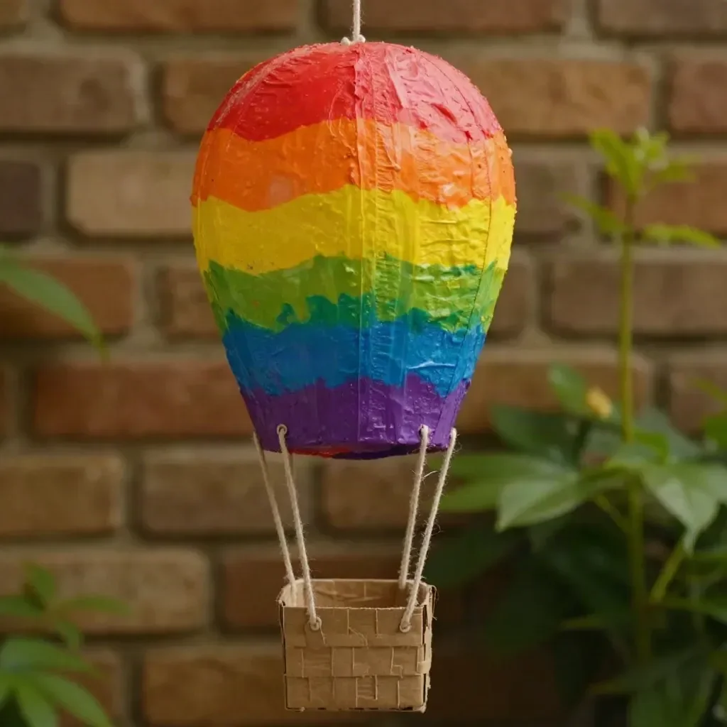 Colorful DIY rainbow tissue paper hot air balloon craft for kids