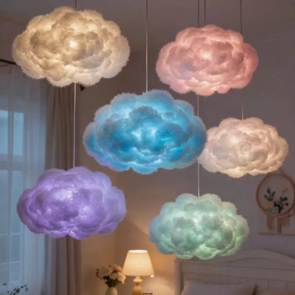 Handmade cloud lamp providing soft ambient lighting for cozy home decor