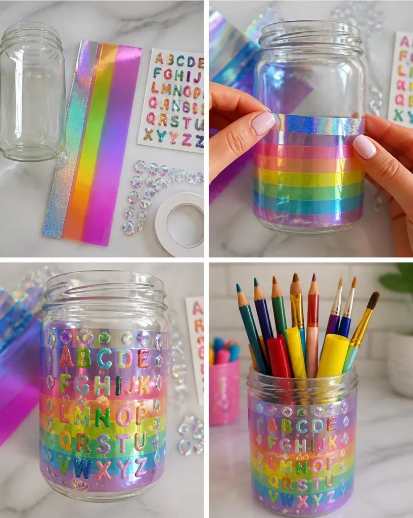 Holographic pencil jar desk organizer for stylish office decor
