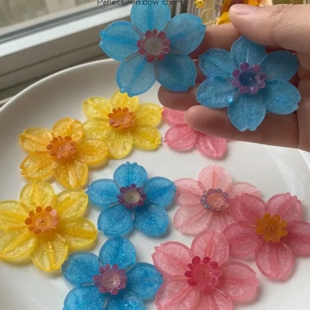 DIY faux stained-glass flowers made with glue for home decoration