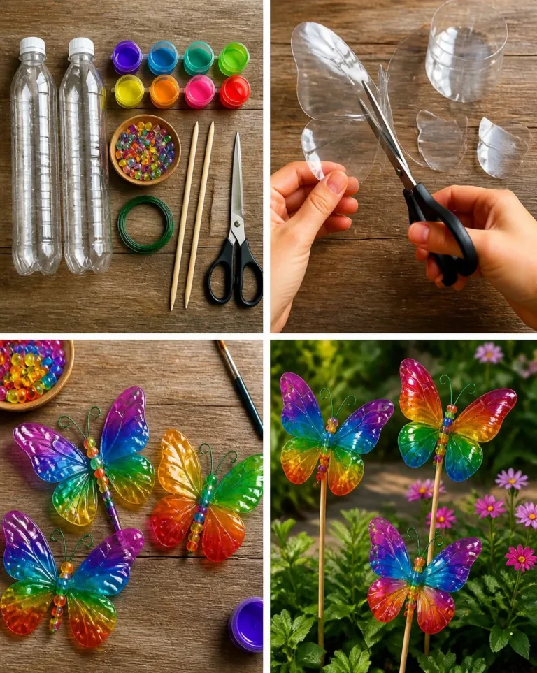 Eco-friendly Rainbow Butterfly Stakes made from recycled plastic bottles