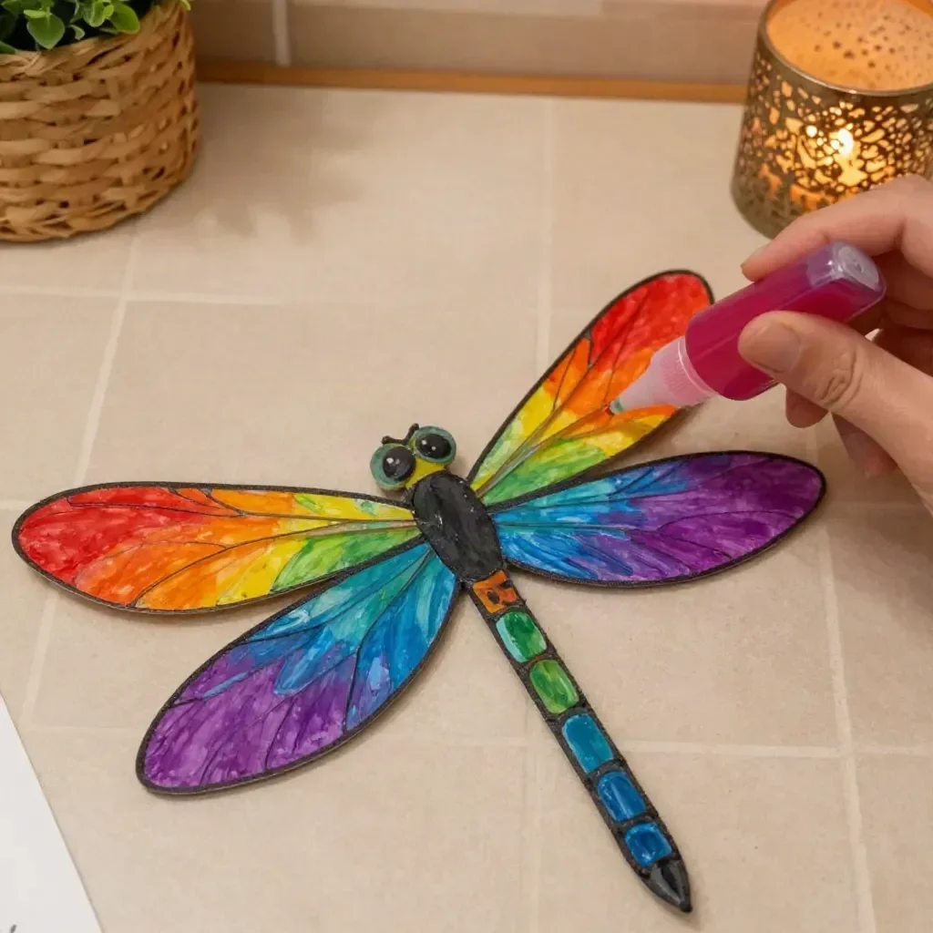 Rainbow Crystal Dragonfly stained glass window decor for vibrant home styling.