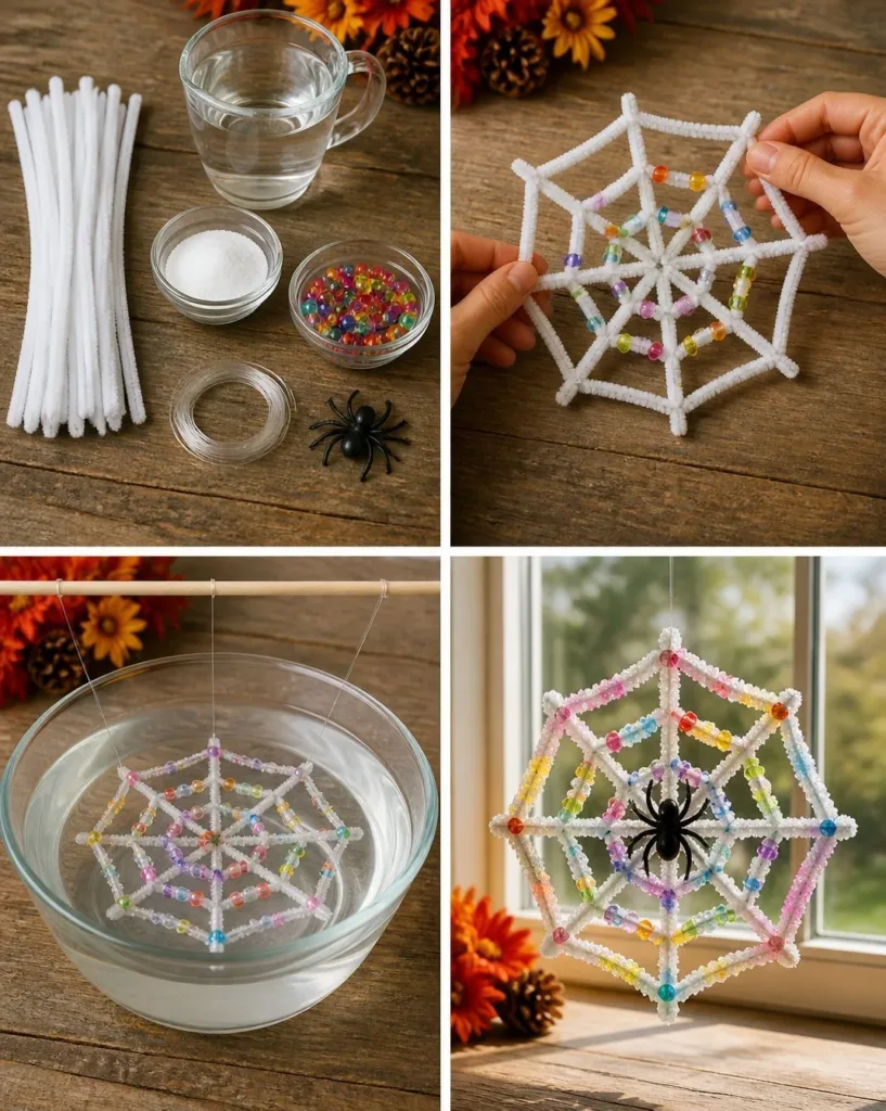 Rainbow Crystal Spider Web Sun Catcher reflecting light in vibrant colors