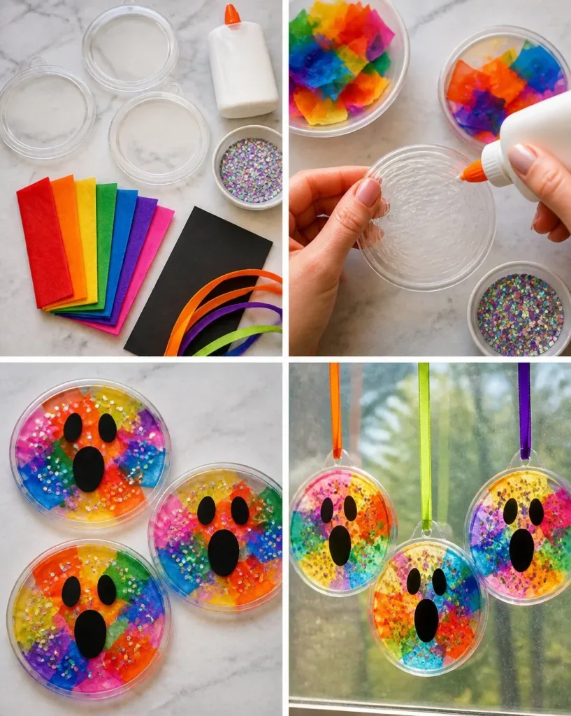Colorful rainbow ghost window suncatchers for decorative home lighting