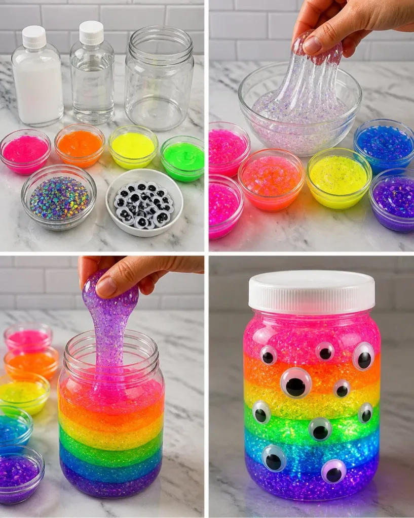 Rainbow Glow Slime Jar featuring glowing monster slime for kids