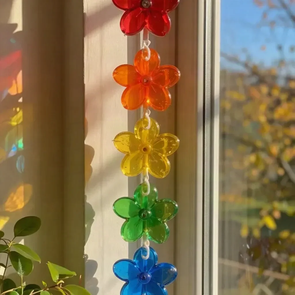 Rainbow Prism Floral Window Chain for decorative hanging and home decor