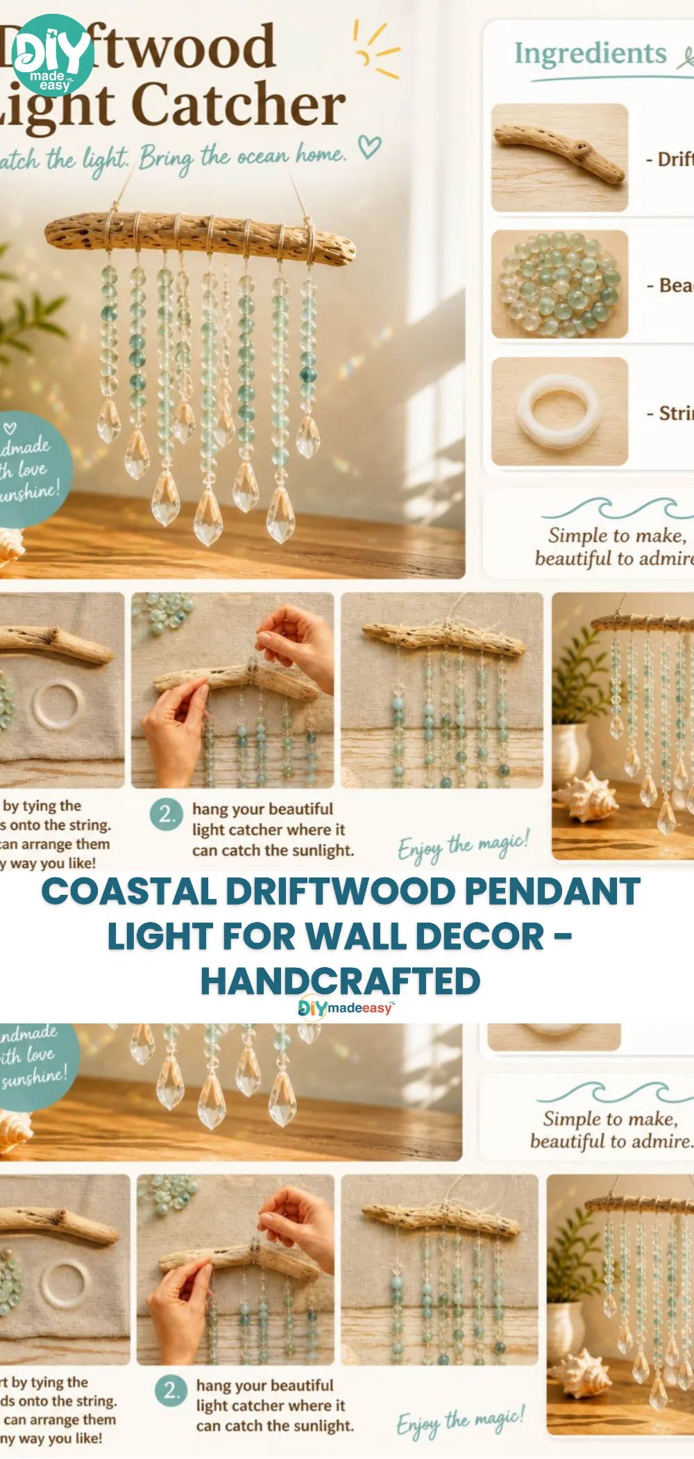 Coastal Driftwood Pendant Light for Wall Decor - Handcrafted