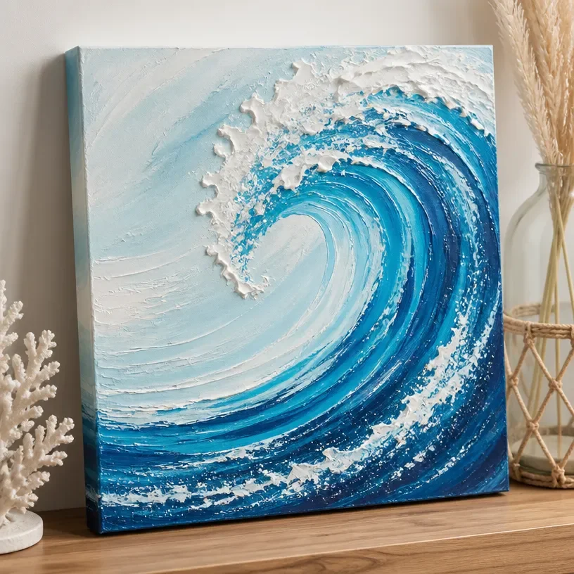 Coastal wave canvas art depicting serene ocean scenes for wall decor