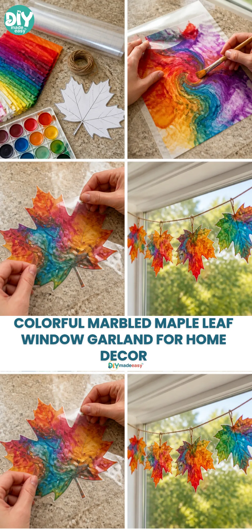 Colorful Marbled Maple Leaf Window Garland for Home Decor