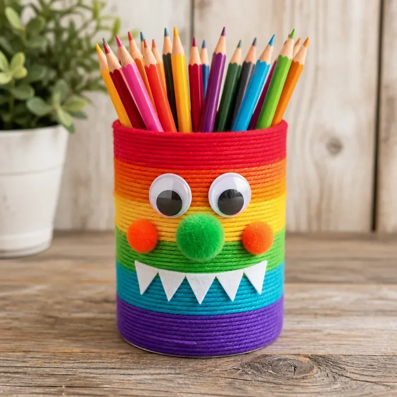 Colorful monster pencil holder for kids' desk organization