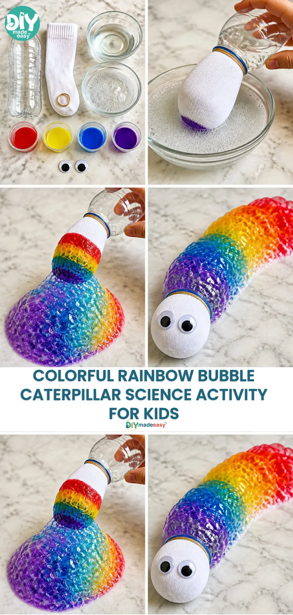 Colorful Rainbow Bubble Caterpillar Science Activity for Kids
