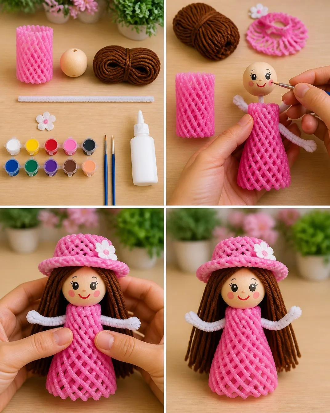 Craft a Cute Mini Doll from a Fruit Foam Net 19 Turn Fruit Foam Net into a Cute Mini Doll