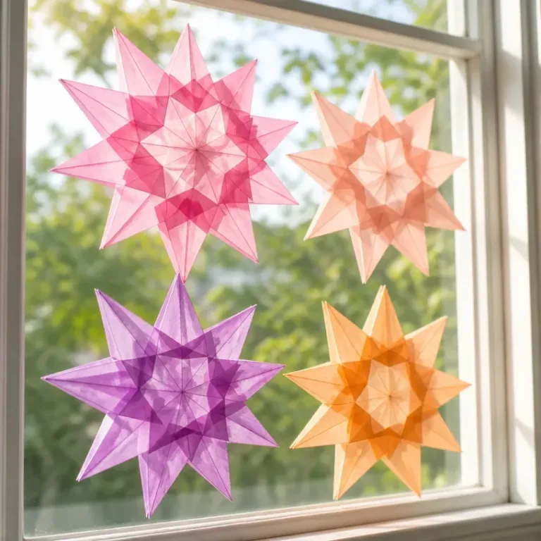 Delicate glassine window stars for holiday decor