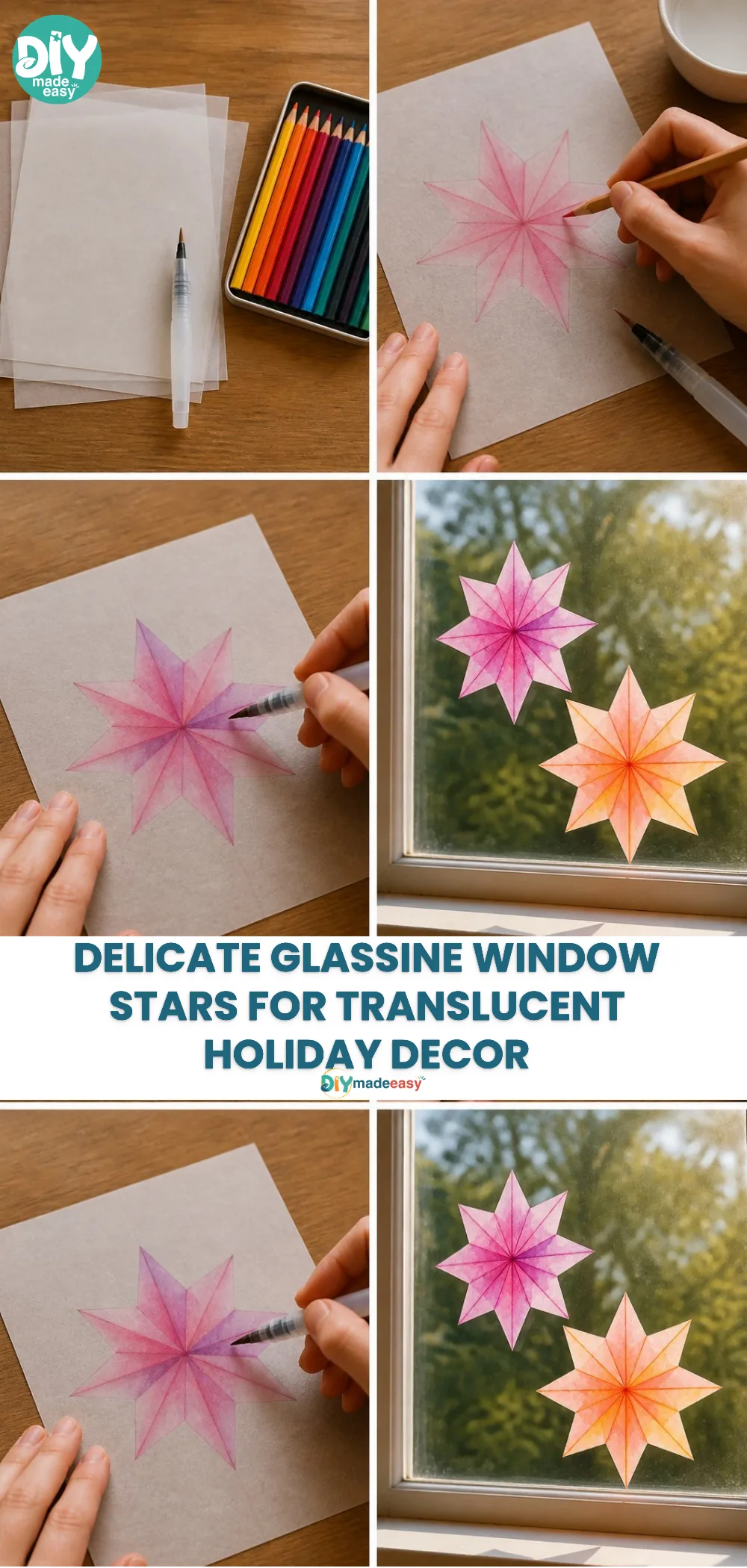 Delicate Glassine Window Stars for Translucent Holiday Decor