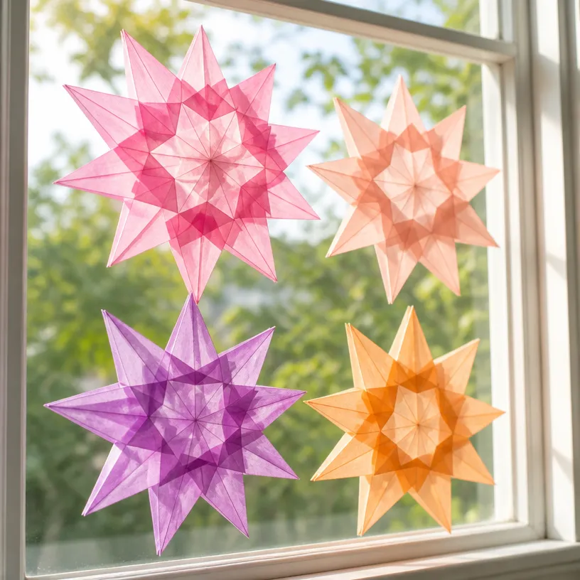 Delicate Glassine Window Stars for Translucent Holiday Decor 4 Translucent Glassine Window Stars