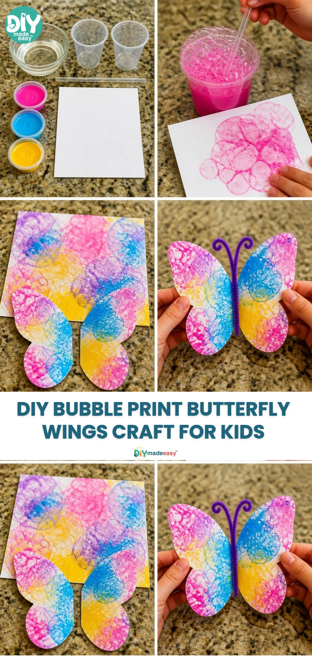 DIY Bubble Print Butterfly Wings Craft for Kids