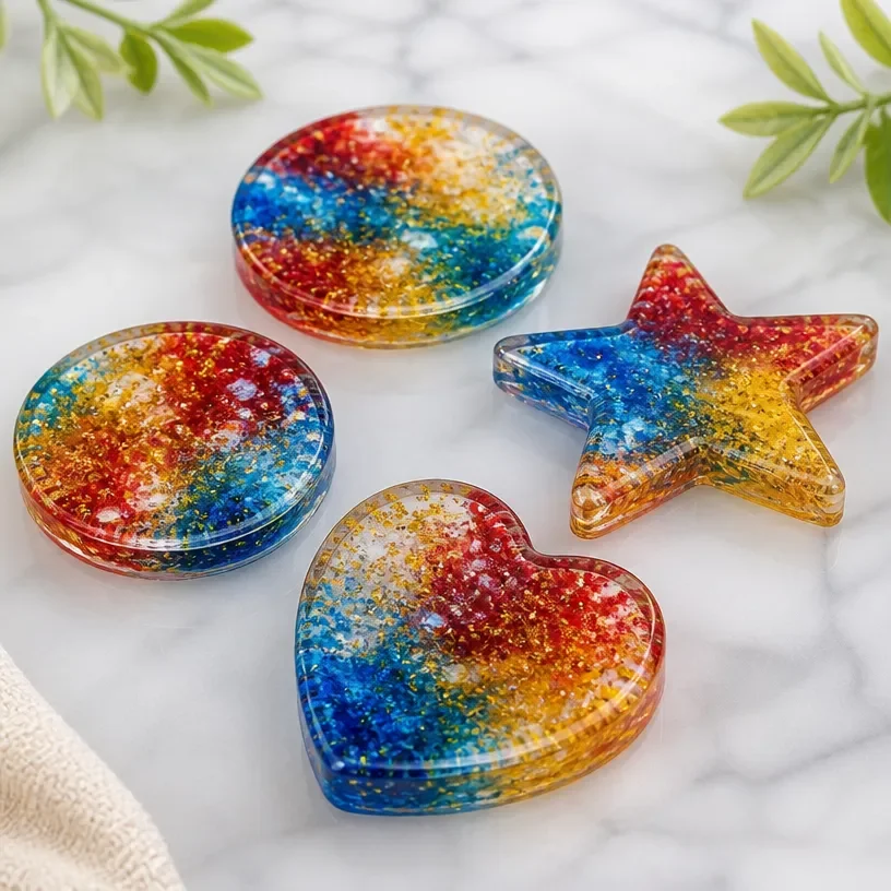 Vibrant DIY colorful crafts made with clear glue for creative projects.