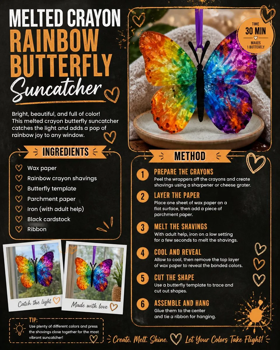DIY Rainbow Butterfly Suncatcher with Melted Crayons