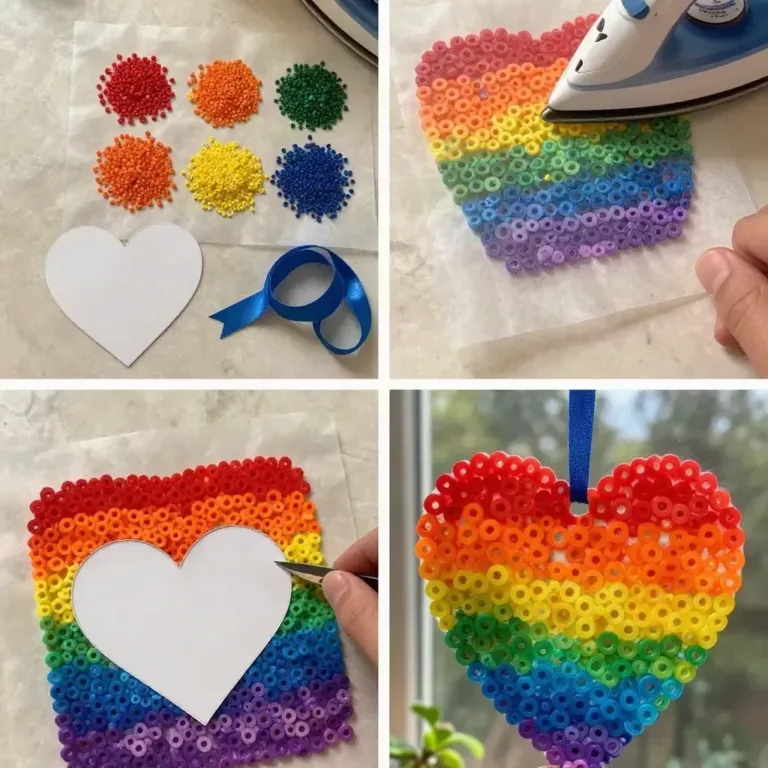 DIY melted crayon rainbow heart suncatcher made from vibrant crayons