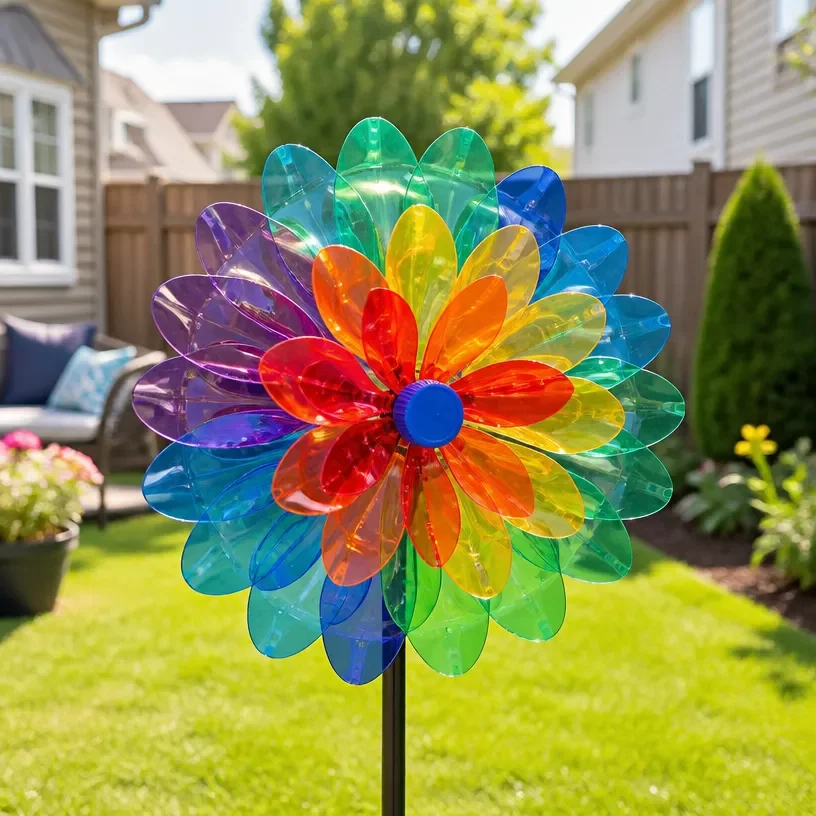 Colorful outdoor decor made from DIY plastic bottle crafts
