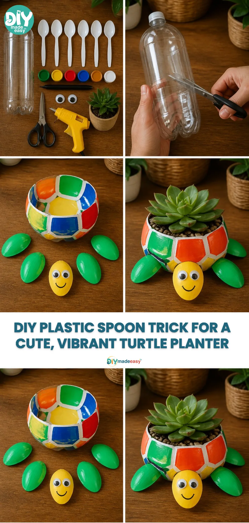 DIY Plastic Spoon Trick for a Cute, Vibrant Turtle Planter