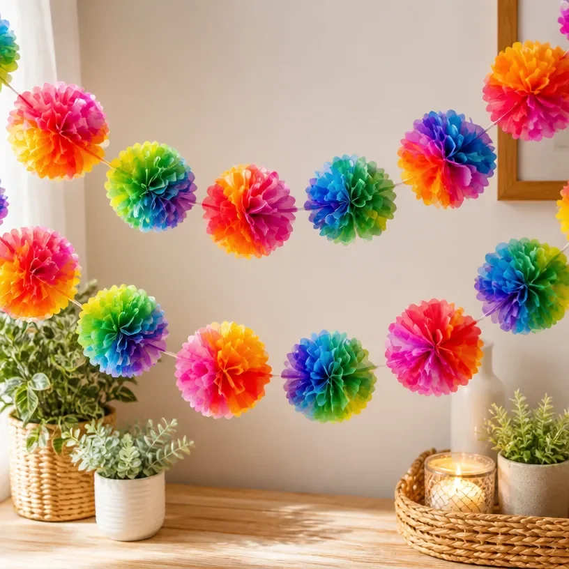 Colorful DIY Rainbow Coffee Filter Dahlia Garland hanging decor