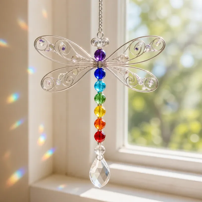 DIY Rainbow Crystal Dragonfly window charm for home decor