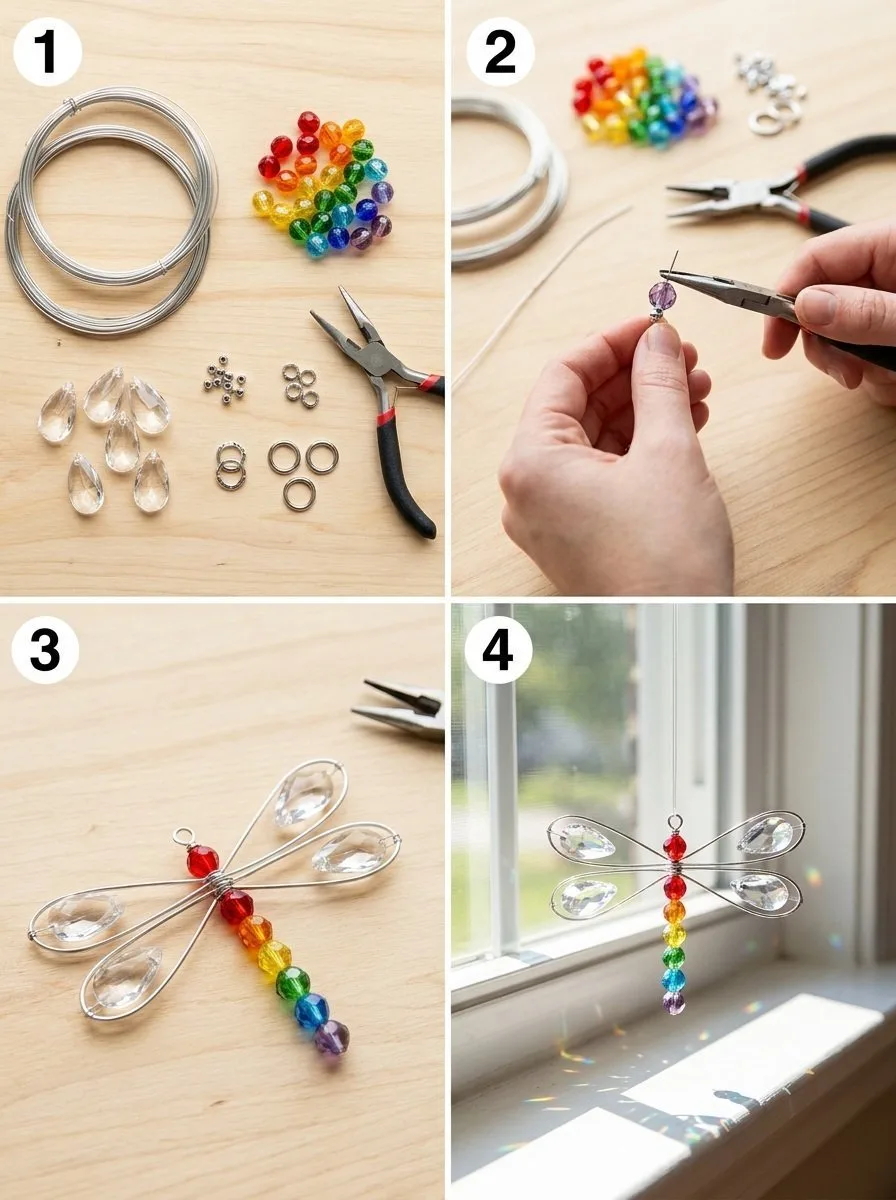 DIY Rainbow Crystal Dragonfly Window Charm Guide 22 Crystal Rainbow Dragonfly Window Charm DIY