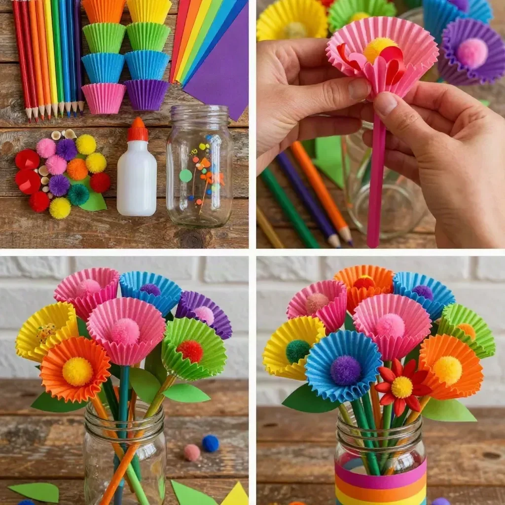 DIY rainbow pencil bouquet crafted for back-to-school decorations