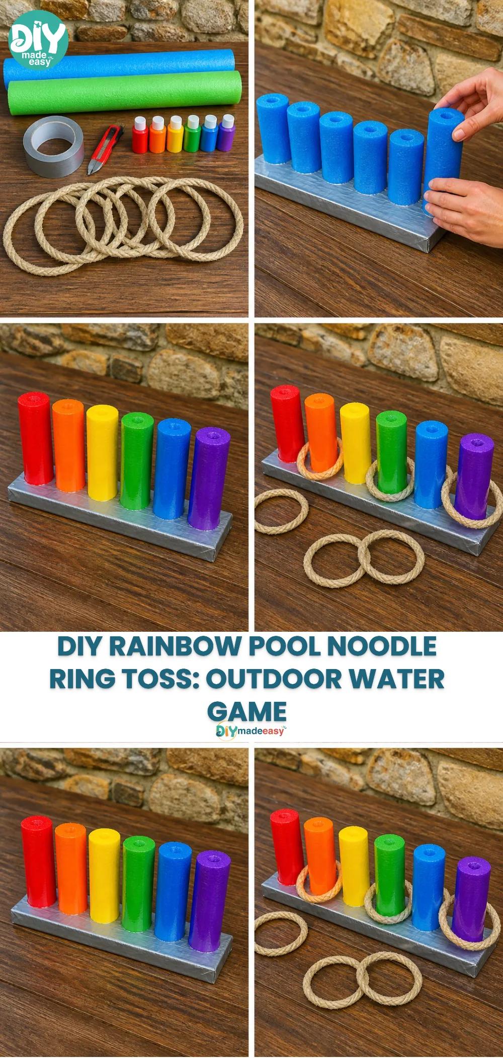 DIY Rainbow Pool Noodle Ring Toss: Outdoor Water Game