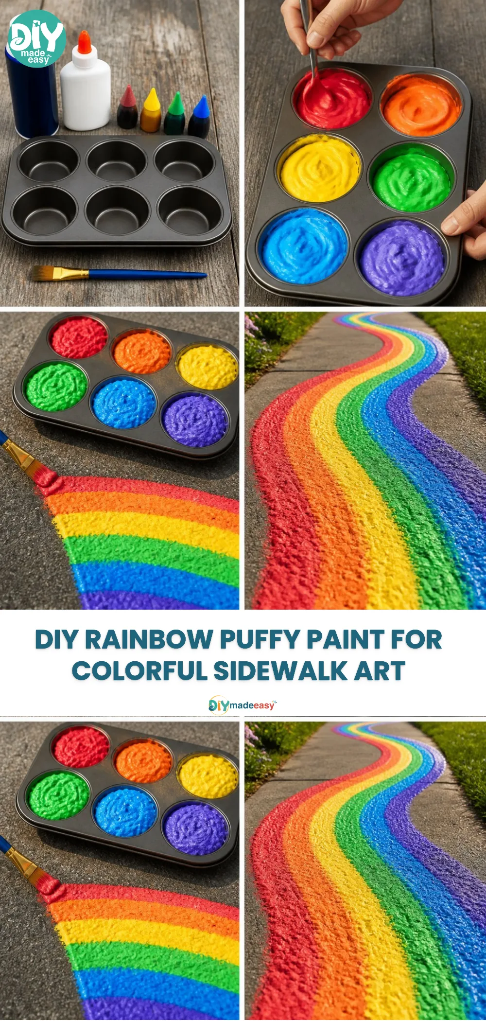 DIY Rainbow Puffy Paint for Colorful Sidewalk Art