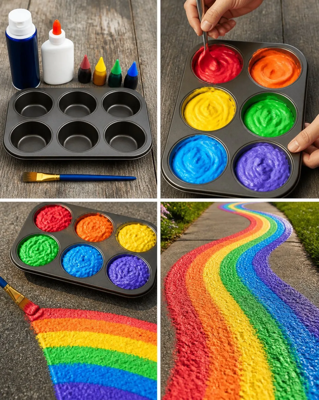 DIY Rainbow Puffy Paint for Colorful Sidewalk Art 24 DIY Rainbow-Colored Puffy Paint for Sidewalk Art