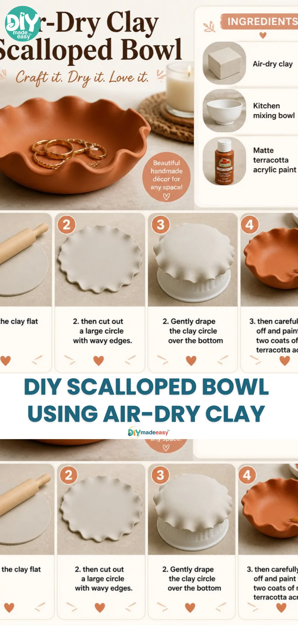 DIY Scalloped Bowl Using Air-Dry Clay