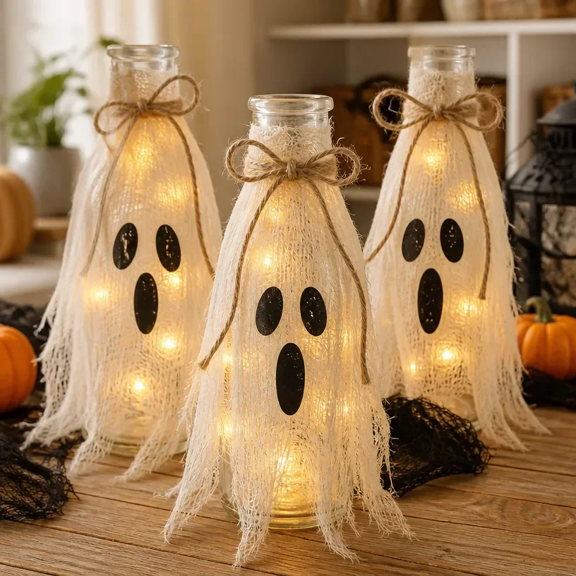 DIY spooky glass bottle lanterns for Halloween decoration