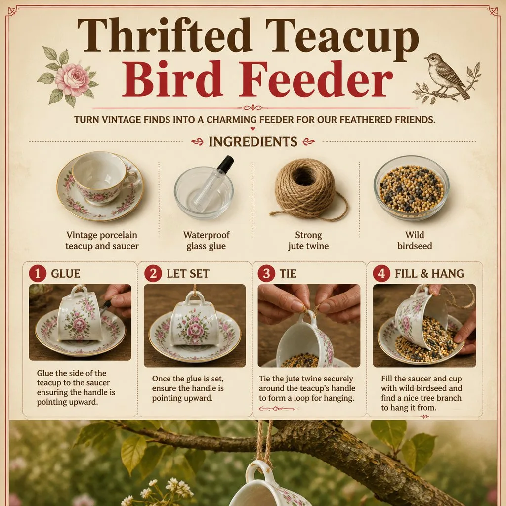 How to Make a Thrifted Teacup Bird Feeder