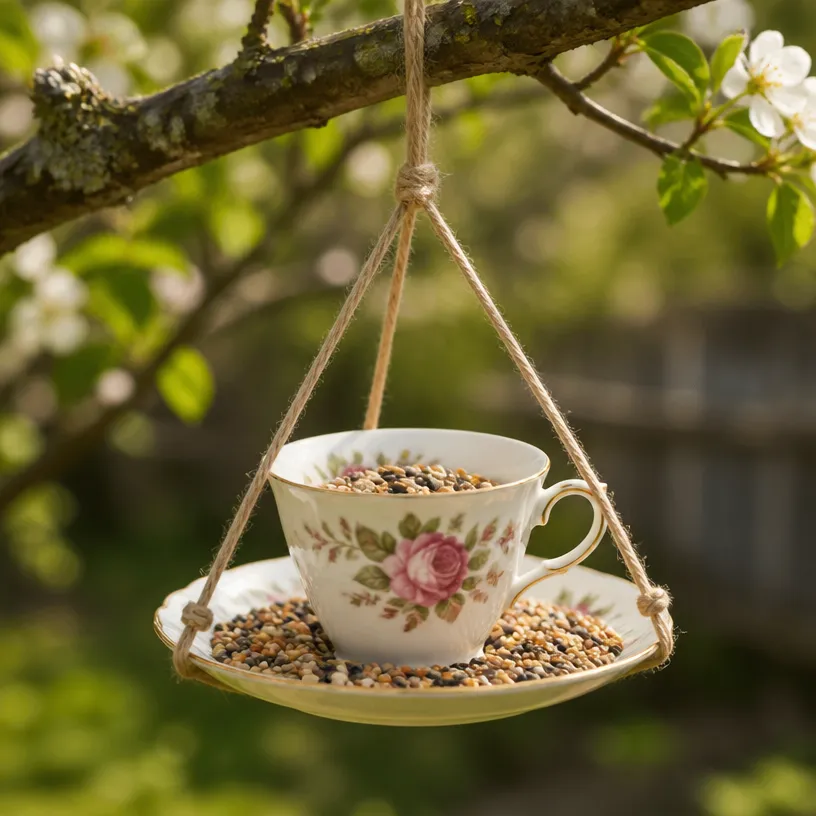 How to Make a Thrifted Teacup Bird Feeder