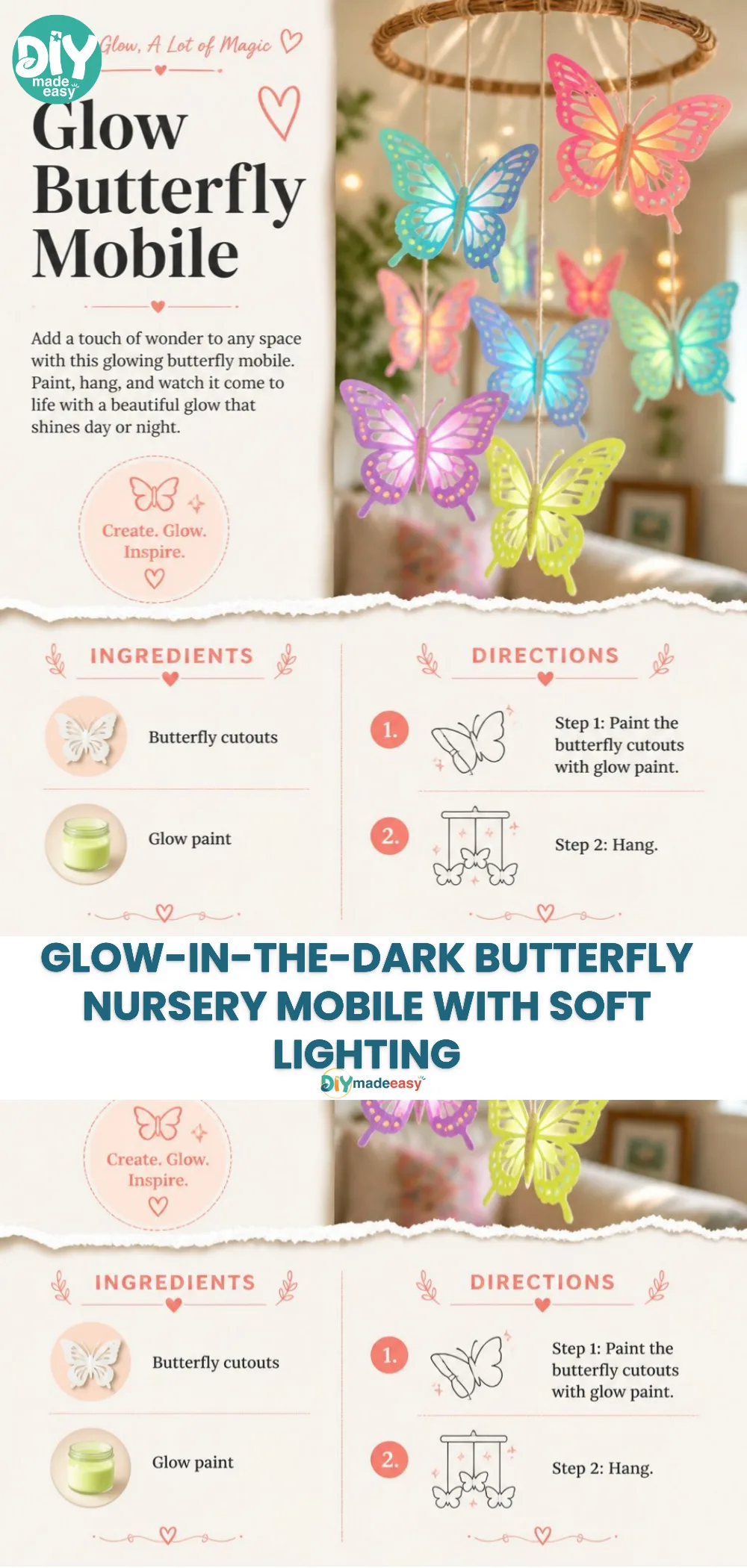 Glow-in-the-Dark Butterfly Nursery Mobile with Soft Lighting