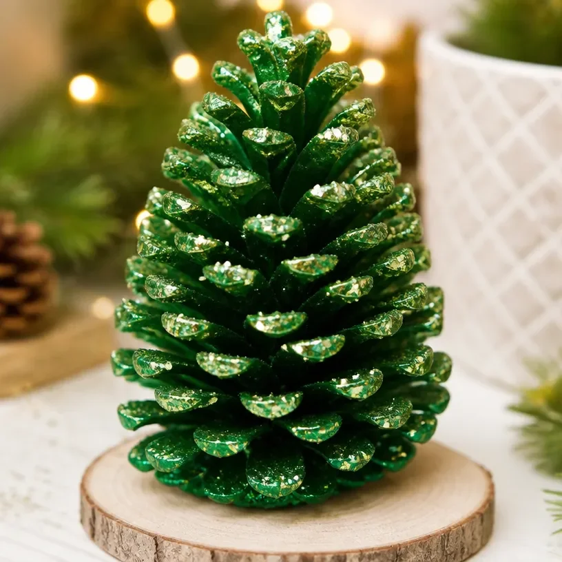 Stylish green crystal pine cone decor ideas for home decoration.