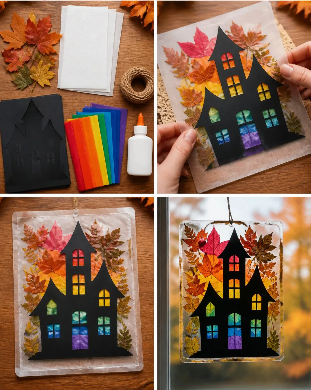 Rainbow Pressed-Leaf Suncatcher for Haunted House Decor