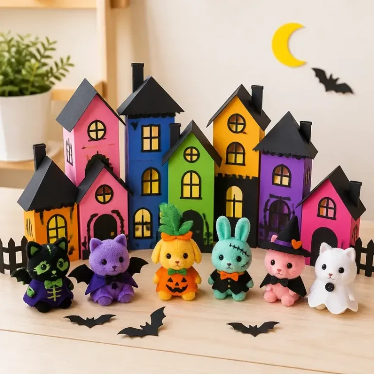 Spooky-cute creatures from the Haunted Village with vibrant rainbow colors.