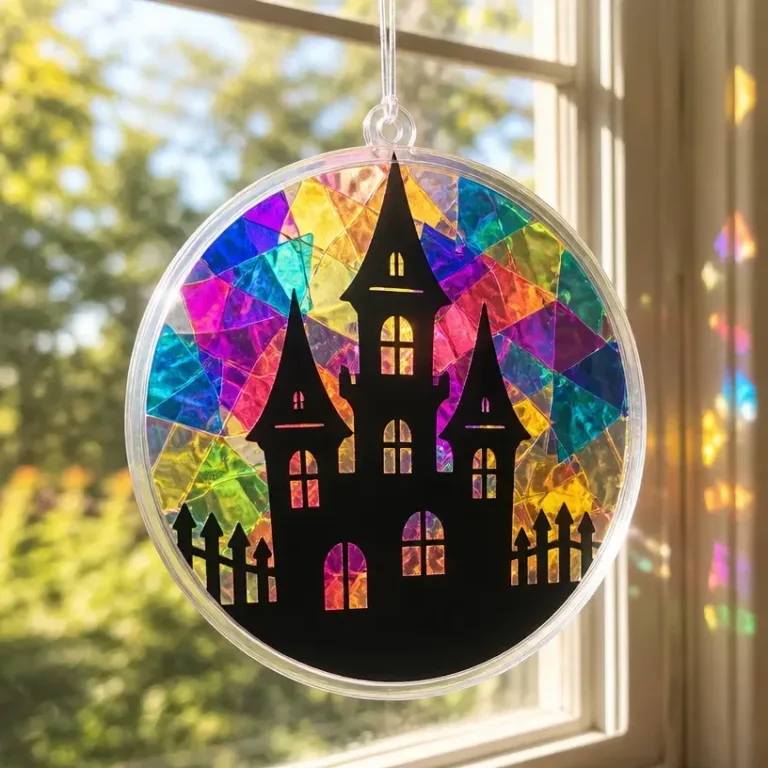 Holographic haunted house window decor for Halloween decoration