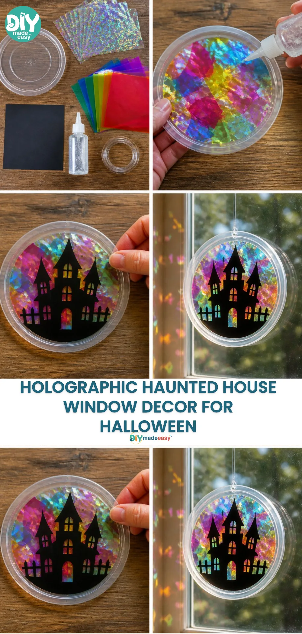 Holographic Haunted House Window Decor for Halloween