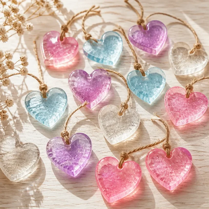 DIY transparent cornstarch heart charms tutorial guide