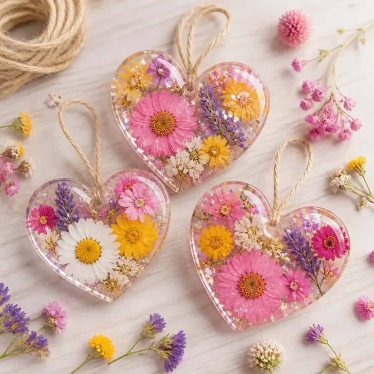 Crafting flower hearts using clear glue for beautiful decor.