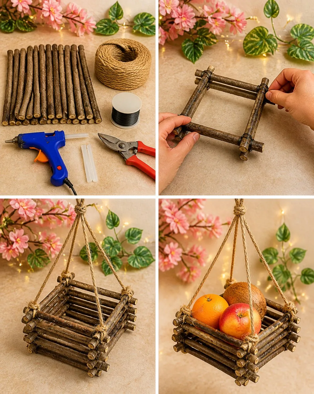 Make a Fruit Basket from Tree Branches - DIY Decor Idea