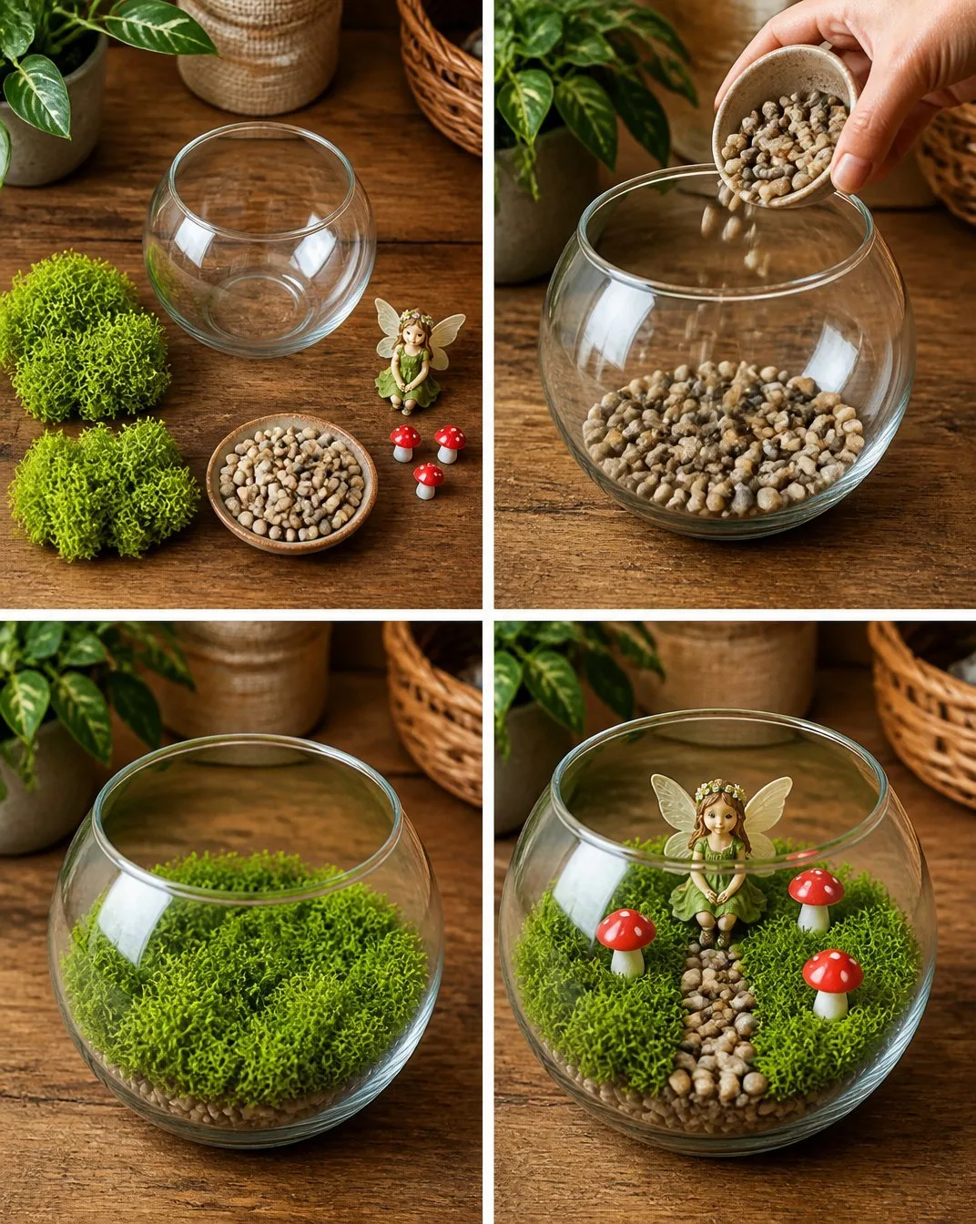 DIY Glass Bowl Fairy Garden with Moss