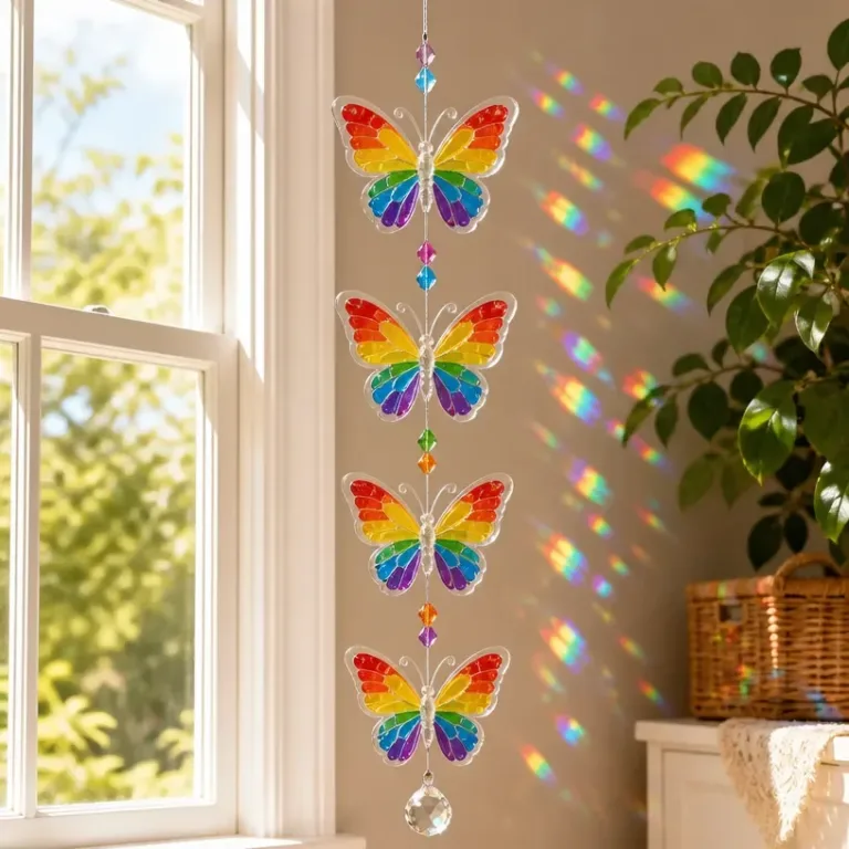 Sparkling prismatic rainbow butterfly window decor hanging ornament