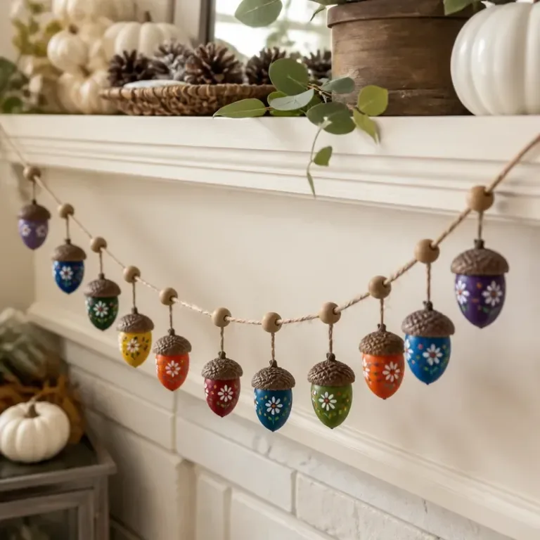 Handmade Rainbow Acorn Garland for vibrant home decor